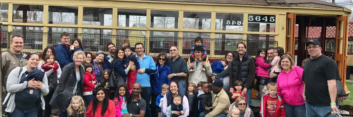 Group enjoying their visit to the Connecticut Trolley Museum
